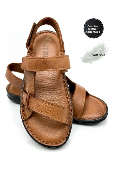 Moda Anna Sandale pentru bărbați cu velcro din piele naturală, bronz