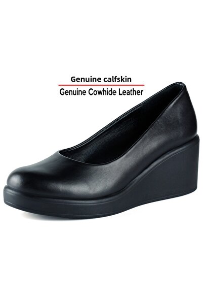 Erkan Saçmacı Mabel Black Genuine Calf Leather Wedge Heeled Casual Shoes