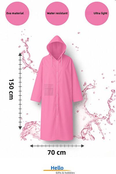 Bonjour Gift & Hobby Unisex Eva Raincoat with Pockets, Snap Fasteners, Hooded Windproof and Rainproof