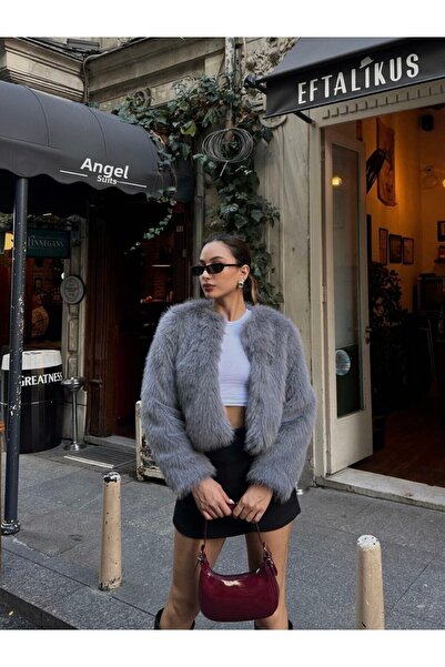 Elegance Scarf Prémium szürke Lolita bunda - gallér nélküli, import kabát Bolero