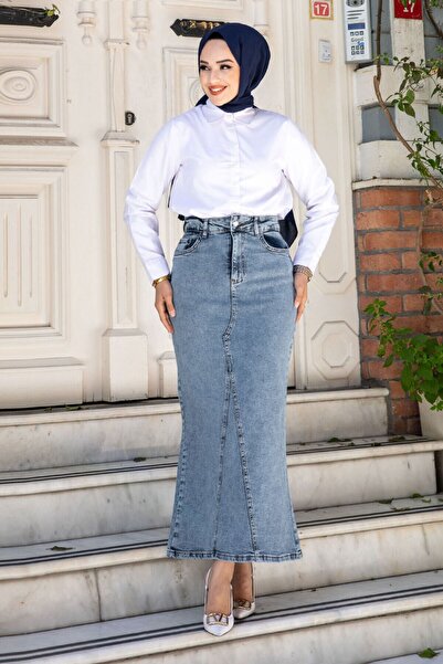 Tesettür Dünyası Világoskék farmerszoknya - zsebek, TSD240509