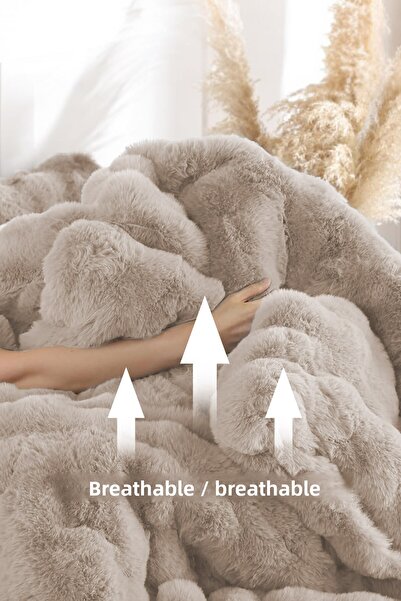 Evlen Home Collection Fur Quilt Double Filled Plush Soft Double-Sided Bedspread 3 Pieces Lory Cappuccino