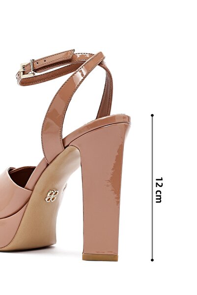 Derimod Women's Beige Buckle High Thick Heeled Shoes Platform Patent Leather Sandals 25Sfd120416