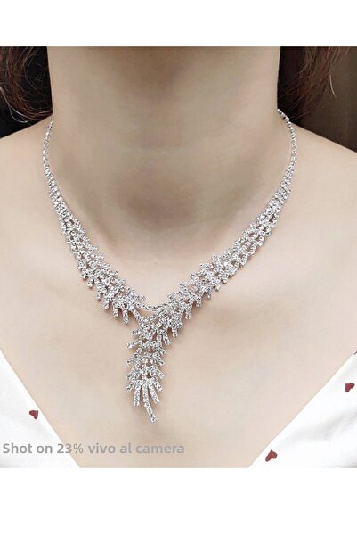 Chavin Eg89 Model Wedding and Engagement Henna - Drop Stone Detailed Necklace and Earring Set