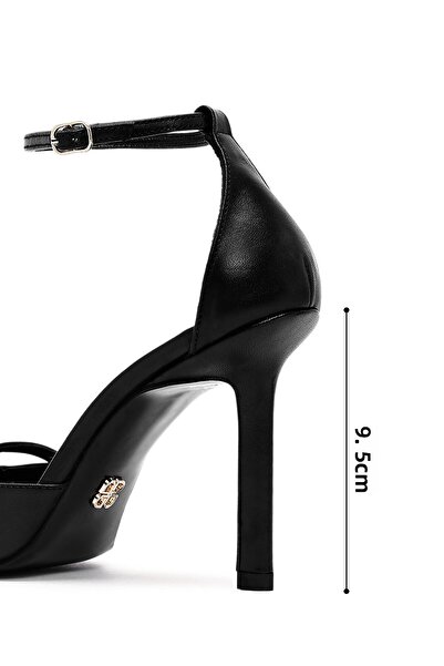 Derimod Women's Black Ankle Buckle Thin Heeled Leather Shoes 25Sfd162018