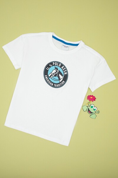U.S. Polo Assn. تي شيرت أبيض كبير الحجم للأولاد برقبة دائرية 50307173-VR013
