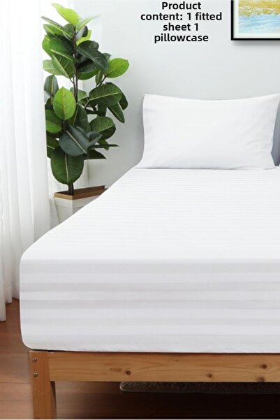 VESSİNOHOME Calmia Series Single Striped Satin Fitted Sheet - Soft, Shiny, Non-Slip Premium Fabric