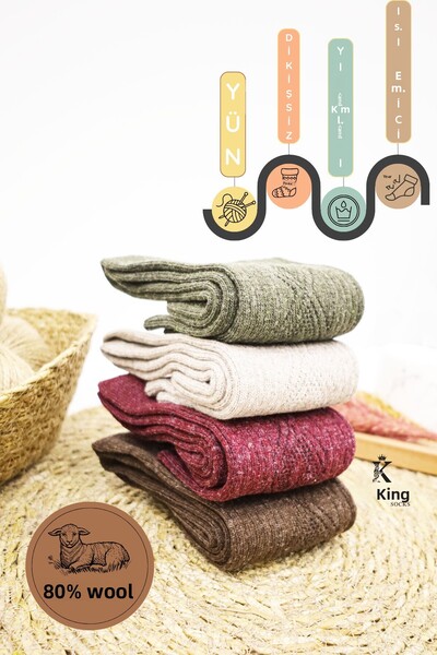 Miss Lana Ladies Socks Зимни термо вълнени чорапи от агнешка вълна за жени - Комплект от 4 чифта