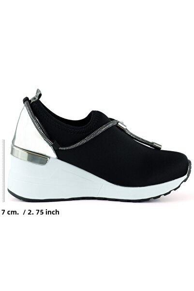 Erkan Saçmacı Ellie Platinum Stretch Chain Stone Buckle Metal Detailed Wedge Heeled Casual Shoes