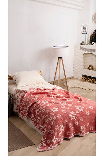 MYLASA HOME Christmas Themed Snowflake Patterned Muslin Quilt | 100% Cotton | Single Person | Red and Green