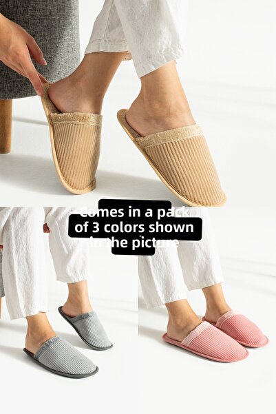 MODA BULVARI 3 قطع من النعال المنزلية مغلقة من الأمام، هدية أنيقة للضيوف، مجم...