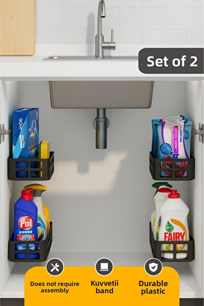 Teknoşık Set de 2 rafturi adezive pentru organizare sub chiuveta si in interiorul dulapului |   Organizator pentru cămară de bucătărie