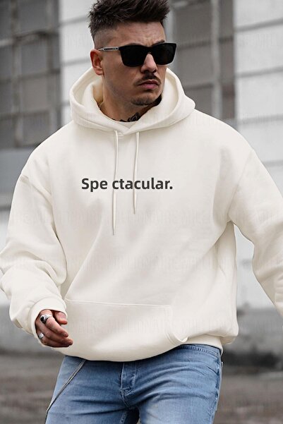 Millionaire Men's Off-White Cream Ecru Spectacular Printed 3 thread Tiered Hoodie Kangaroo Pocket Oversize Sa