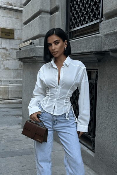 SEVENLINE Cămașă din poplin pentru femei cu corset și detaliu de legare