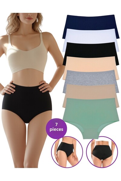 ROSEPERİ Chiloți pentru femei cu talie înaltă, pachet de 7, din bumbac, care adună, moale, confortabil, zilnic