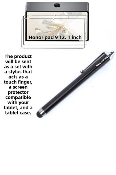 TEKNETSTORE Honor Pad 9 12.1 - Inch Compatible, Pen Compartment, Stand Silicone Case + Screen Protector + 3-Piece Stylus Set