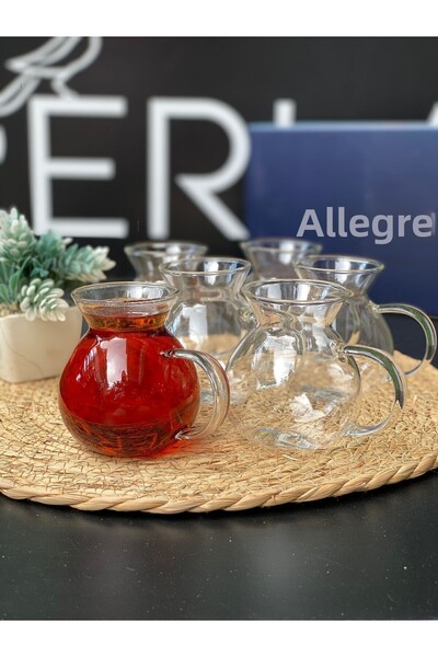 PERLAEVKAHVE طقم أكواب شاي زجاجية من تومبول مكون من 6 قطع مع مقابض سعة 200 مل، كوب تومبول، زجاج مقاوم للحرارة