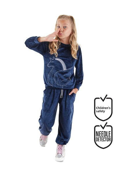 Denokids Σετ φόρμας κοριτσίστικης φόρμας με μονόκερο βελούδινο μπλε ναυτικό