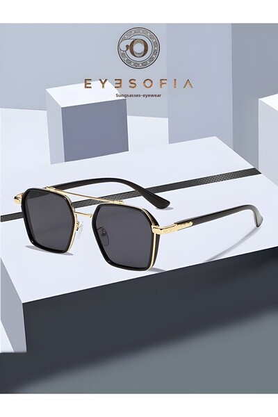 Eyesofia Sunglasses Men's UV400 Glass CE Certified Gold Black