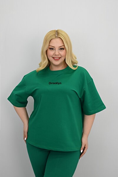 Koza Butik Γυναικείο σετ φόρμας μεγάλου μεγέθους με κοντό μανίκι με λεπτομέρεια φαρδιά πόδια 8196-25