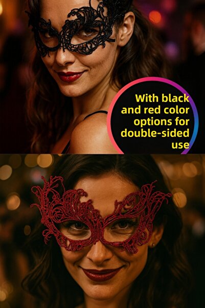 TOYFEST Stylish Masquerade Face Accessory with Double-Sided Lace Mask Black Red Color Options Party Style Mod