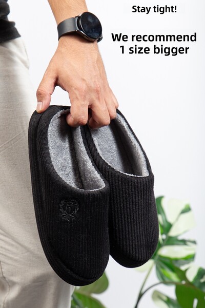 Jackers Ανδρικές παντόφλες για το σπίτι με κεντημένα κοτλέ σχέδια, άνετη μαλακή σόλα με γούνα στο εσωτερικό