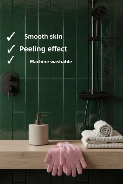 ribac 2-Piece Bath Scrub Exfoliating Glove Set Pink