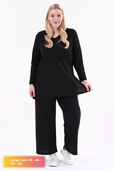 tarzımsüper Μεγάλο μέγεθος διπλό κοστούμι με πλαϊνή σχισμή και άνετο παντελόνι με κορδόνι τούνικ 2 τεμαχίων κομψό σετ στο κάτω μέρος