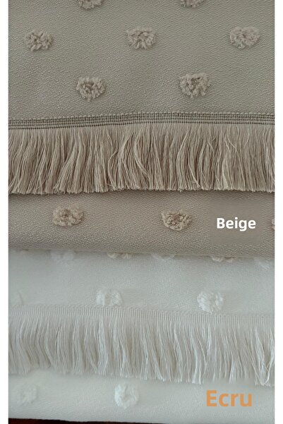 homease Pompom Textured Decorative Ecru Runner |   40X140 |   Stain Resistant Polyester Runner with Fringe Tassels