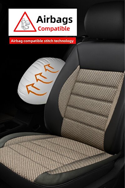 GM-DESIGN Speed ​​Series Beige Jacquard Fabric Universal Car Seat Cover - 5 Seats Full Set