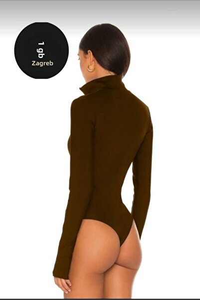 Zagrep Γυναικείο κορμάκι Coffee Color - Μυστικό φερμουάρ, κουμπωτό δάχτυλο, διπλής στρώσης μεταξωτό ζέρσεϊ