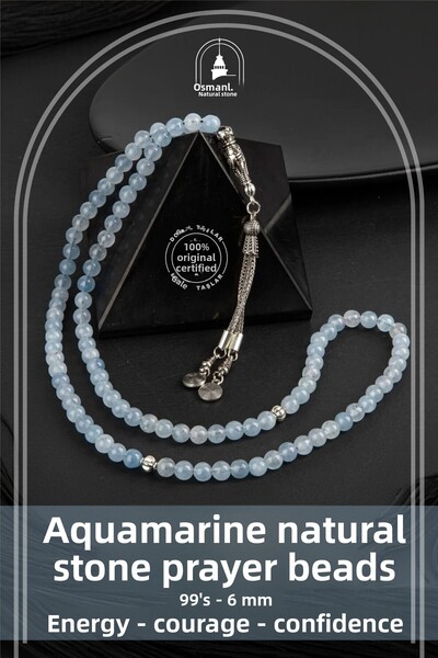 OSMANLI DOĞAL TAŞ Akuamarin, mărgele de rugăciune din piatră naturală 99 bucă...