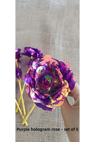 hobidaşım Trandafir artificial cu hologramă violet – Set special de 5