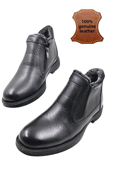 nazenintasarımlar Men's Genuine Leather Fur Lined Zippered Taba Daily Boots