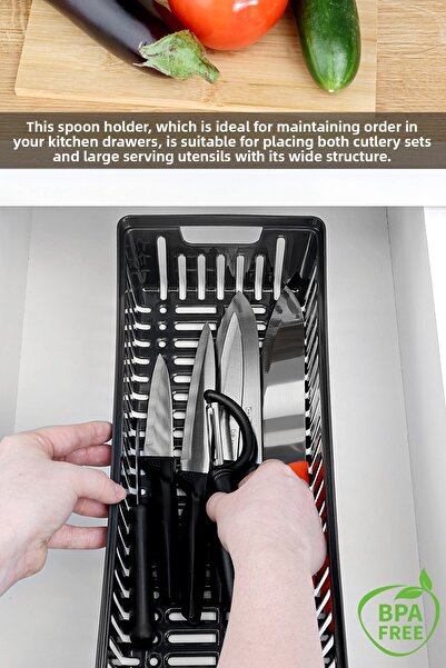 Meleni Home Set de 4 tacâmuri modulare - Organizator de bucătărie, sertar, suport pentru cuțite, polonic, negru