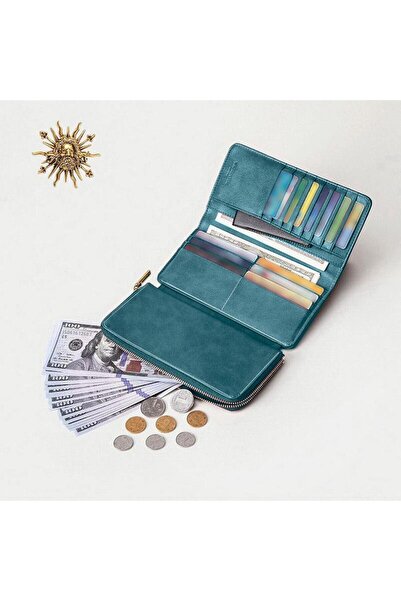 Laorentou Garavani Genuine Leather Italian Made Zippered Long Women's Wallet - Women's Card Holder