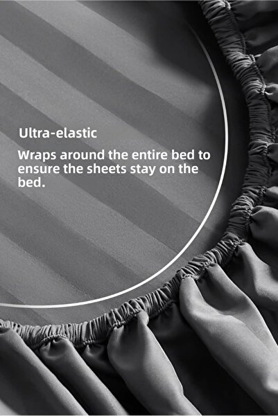VESSİNOHOME Calmia Series Single Striped Satin Fitted Sheet - Soft, Shiny, Non-Slip Premium Fabric