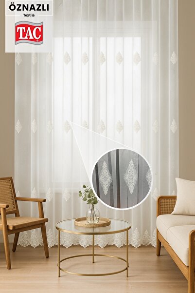 Taç Luxury Classic Tulle Curtain – 3 Rows of Embroidery, Skirt Embroidery, Frequent Pleats Elegant Design
