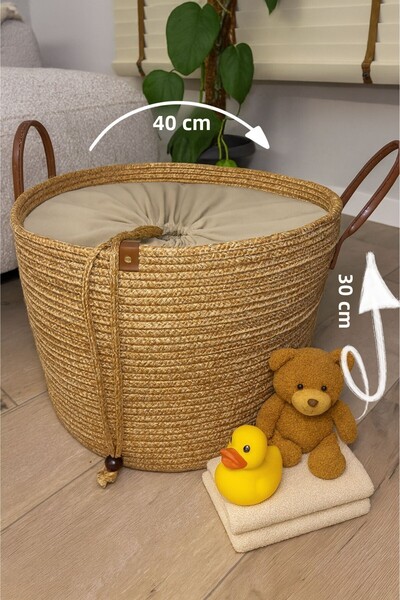 MaVaux بطانة من الشريط المطاطي، مقبض جلدي مزخرف، يبرز انحناءات الجسم سلة متينة مقاس 40 سم × 30 سم