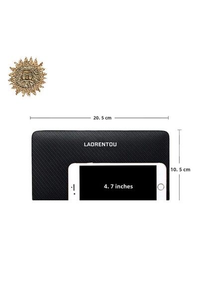 Laorentou Valdone Zippered Genuine Leather Italian Made Toscana Patterned Long Men's Wallet - Card Holder