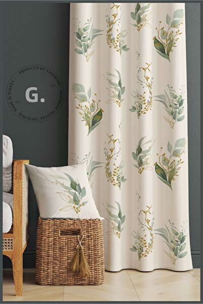 SasoHome Simple Modern Design Green Leaves Patterned 140 X 270 Cm Quality Digital Printed Background Curtain