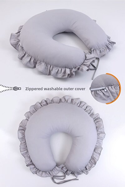Umaybebek وسادة الرضاعة، قماش قطني - كشكشة باللون الرمادي