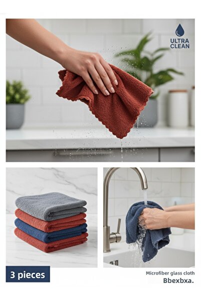 Hagen 3Pcs Extra Soft 40X30Cm Microfiber Kitchen Cleaning Cloth Stain Resistant 10 Times More Absorbent