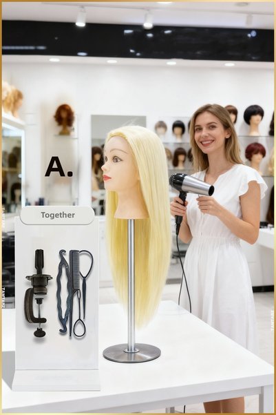 CADI AKSESUAR Păr de manechin pentru antrenament de coafor de culoare platină