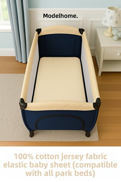 MODELHOME Cream Colored 100% Cotton Soft Combed Fabric Elastic Baby Bed Sheet...