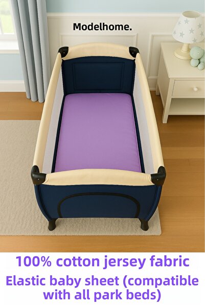 MODELHOME Lilac Colored 100% Cotton Soft Combed Fabric Elastic Baby Bed Sheet...
