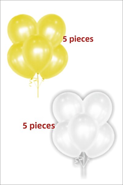 karanca parti süs 5 بالونات صفراء و5 بالونات بيضاء معدنية مقاس 12 بوصة