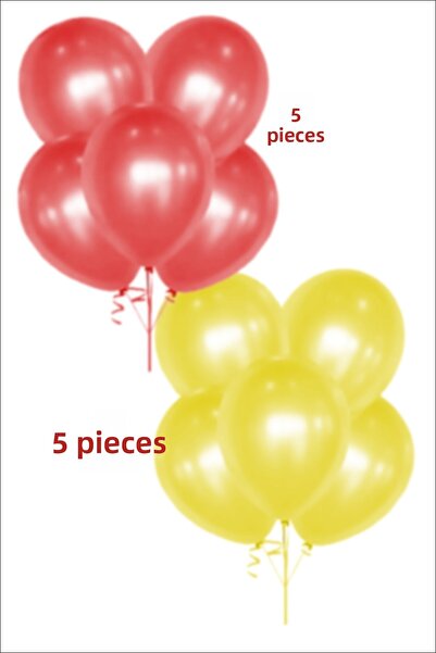 karanca parti süs 5 بالونات معدنية صفراء 5 بالونات معدنية حمراء 12 بوصة