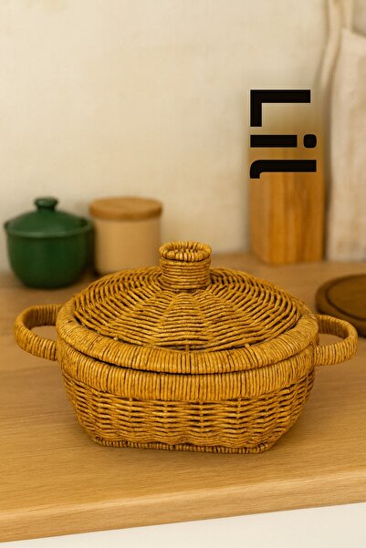 seymenbıçakçılık سلة تخزين بغطاء من الخوص – قطر 27 سم |   ارتفاع 13 سم |   سلة تنظيم للمطبخ والحمام