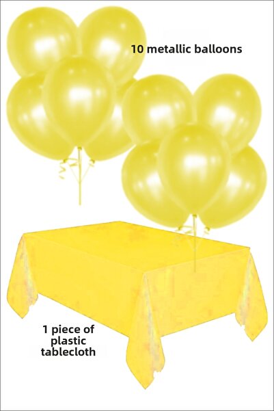 karanca parti süs 10 Yellow Metallic Balloons 1 Yellow Plastic Tablecloth Bir...